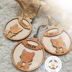 Personalised Wooden Bauble For Cat Kitty, Gift Cats, Christmas Tree Decor, Pendant, Ball Kitty - thumbnail 2