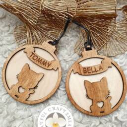 Personalised Wooden Bauble For Cat Kitty, Gift Cats, Christmas Tree Decor, Pendant, Ball Kitty - thumbnail 3