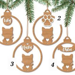 Personalised Wooden Bauble For Cat Kitty, Gift Cats, Christmas Tree Decor, Pendant, Ball Kitty - thumbnail 4
