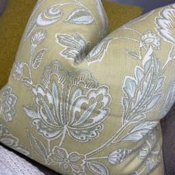 Decorative Floral Cushion Cover, Green Pillow Cover , Designer Fabric, Cotton - Double Sided, Worldwide Shipping - thumbnail 2