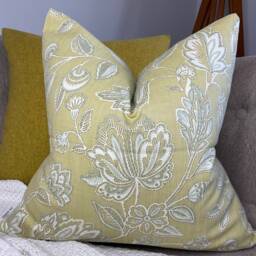 Decorative Floral Cushion Cover, Green Pillow Cover , Designer Fabric, Cotton - Double Sided, Worldwide Shipping - thumbnail 1
