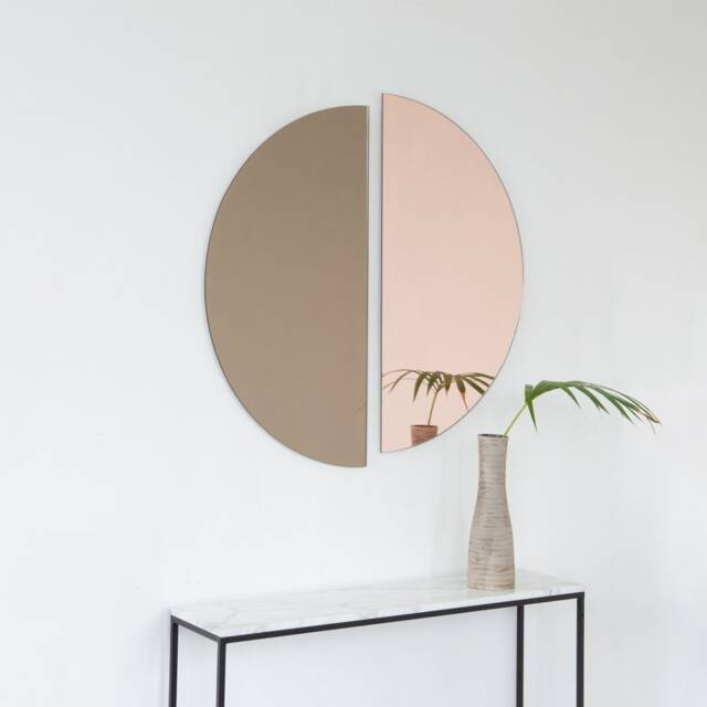 Set Of 2 Half-Moon Frameless Mirrors - Mixed Bronze Rose Tints, Minimalist Design - image 1