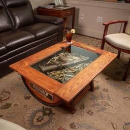 Whiskey Barrel Coffee Table With Bottle Storage - thumbnail 2