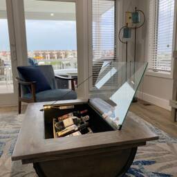 Whiskey Barrel Coffee Table With Bottle Storage - thumbnail 4