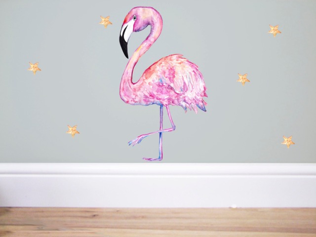 Flamingo Tropical Bird, Flamingo Sticker, Flamingo Wall Decal, Tropical Bird Sticker, Tropical Decor, Nursery Decor, Flamingo Art, Bird Sticker, Art - image 1