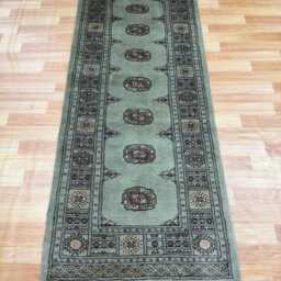 2.6x7 Pistachio Green 3 Ply Handmade Bokhara Runner Rug - Hallway Stairs Carpet, Extra Thick Pile - thumbnail 2