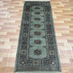 2.6x7 Pistachio Green 3 Ply Handmade Bokhara Runner Rug - Hallway Stairs Carpet, Extra Thick Pile - thumbnail 3