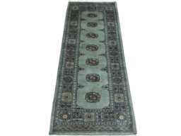 2.6x7 Pistachio Green 3 Ply Handmade Bokhara Runner Rug - Hallway Stairs Carpet, Extra Thick Pile