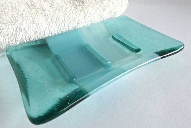 Fused Glass Soap Dish in Aquamarine & Turquoise By Bprdesigns - image 1