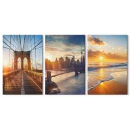 Canvas Set Of 3 Wall Art - Bridges & Sunsets in The Urban Landscape, Yellow Large Art, Travels Decor - thumbnail 2