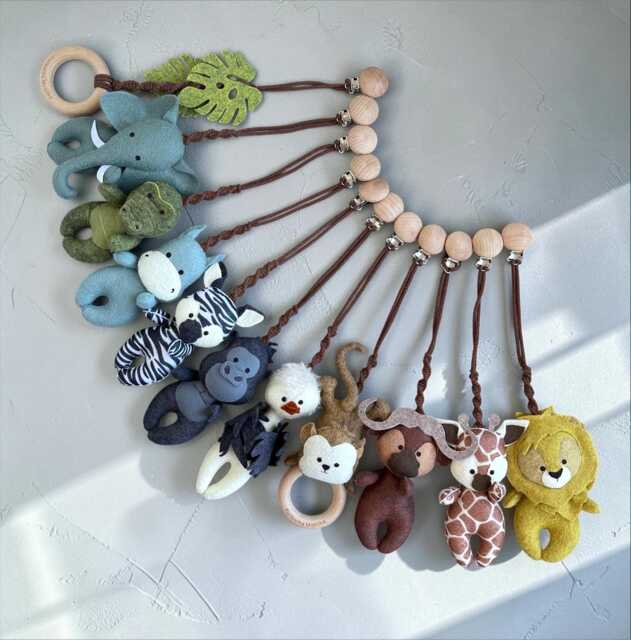 Safari Stroller Toy Felt Jungle Animal Car Seat Toy, Baby Gift - image 1