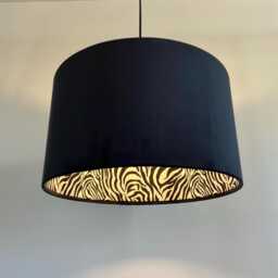 Black Velvet Drum Lampshade, Double Sided Lampshade With Zebra Print Cotton Interior, Ceiling Light Shade