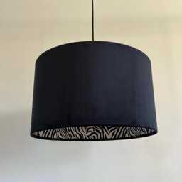 Black Velvet Drum Lampshade, Double Sided Lampshade With Zebra Print Cotton Interior, Ceiling Light Shade - thumbnail 2