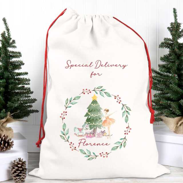Personalised Ballerina Christmas Sack Large Linen Stocking - image 1