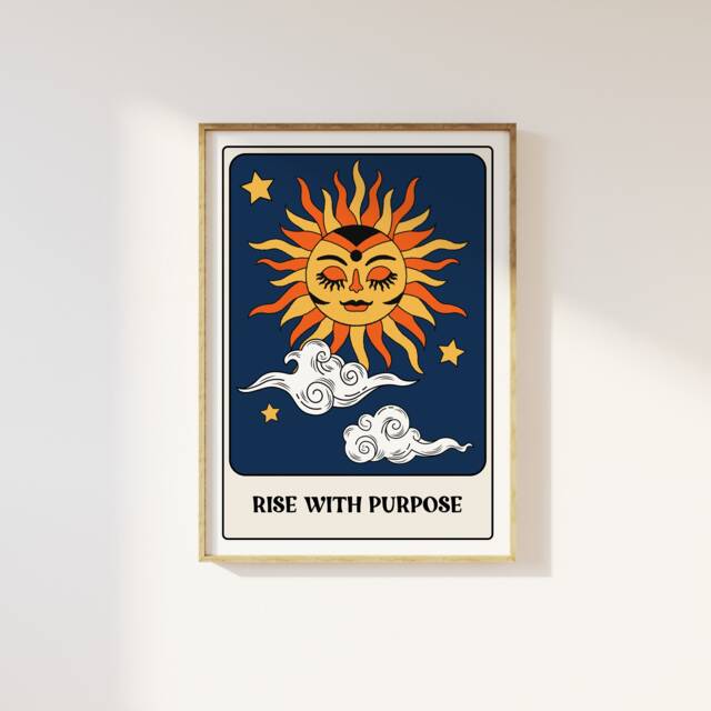 The Sun, Rise With Purpose Tarot Card Style Print - Funky Retro Home Wall Art, Fun Card, Bold Colourful Cool Quote Print, 90S Trendy - image 1
