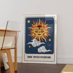 The Sun, Rise With Purpose Tarot Card Style Print - Funky Retro Home Wall Art, Fun Card, Bold Colourful Cool Quote Print, 90S Trendy - thumbnail 3