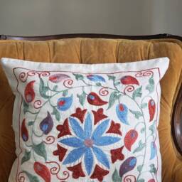 Suzani Pillowcase Real Uzbek Suzani Embroidered in Nurata, Bukhara, Samarkand, Shakhrisabz - thumbnail 2