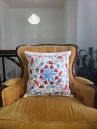 Suzani Pillowcase Real Uzbek Suzani Embroidered in Nurata, Bukhara, Samarkand, Shakhrisabz - thumbnail 1