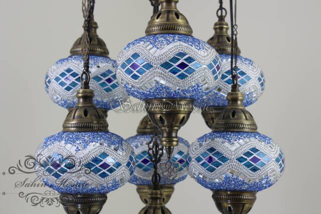 7 - Ball Turkish Sultan Mosaic Chandelier With Large Globes - image 1