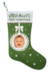 Personalized Baby First Christmas Stocking With Photo - Custom Name Keepsake Holiday