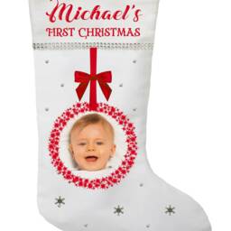 Personalized Baby First Christmas Stocking With Photo - Custom Name Keepsake Holiday - thumbnail 4
