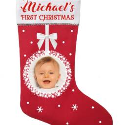 Personalized Baby First Christmas Stocking With Photo - Custom Name Keepsake Holiday - thumbnail 2
