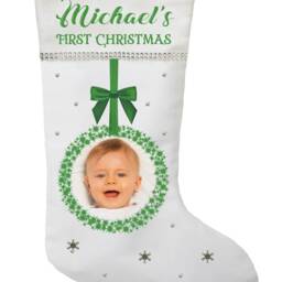 Personalized Baby First Christmas Stocking With Photo - Custom Name Keepsake Holiday - thumbnail 3