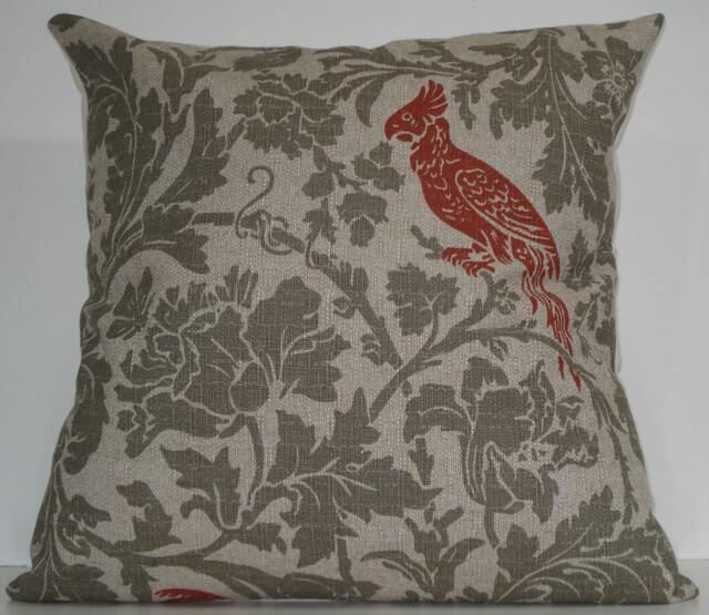 New 18x18 Inch Designer Handmade Pillow Cases in Green Grey Floral & Orange Bird