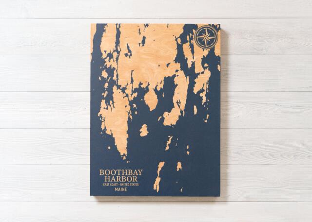Boothbay Harbor, Maine Map - Engraved Wood Coastal Chart Wall Art Sign, Beach Home Decor Nautical Print, Unique Personalized Family Gift - image 1