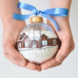 Custom Ornament, House Hand Painted Home Portrait On Glass Bauble, House Painted Glass, Christmas Gift, Our 1st Ornament - thumbnail 3