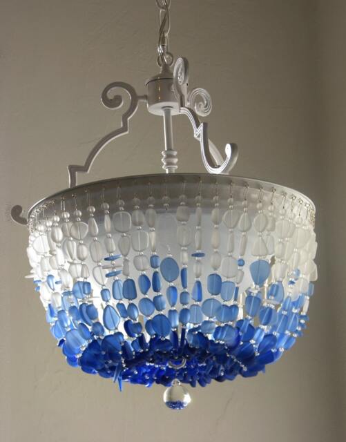Sea Glass Chandelier Coastal Flush Mount Ceiling Light Fixture - image 1