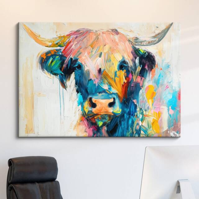 Highland Cow Abstract Pastel Oil Painting Framed Print & Canvas Large Luxury Animal Wall Art Poster Home Decor Interior Gifts - image 1