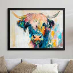 Highland Cow Abstract Pastel Oil Painting Framed Print & Canvas Large Luxury Animal Wall Art Poster Home Decor Interior Gifts - thumbnail 4