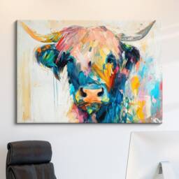 Highland Cow Abstract Pastel Oil Painting Framed Print & Canvas Large Luxury Animal Wall Art Poster Home Decor Interior Gifts - thumbnail 1