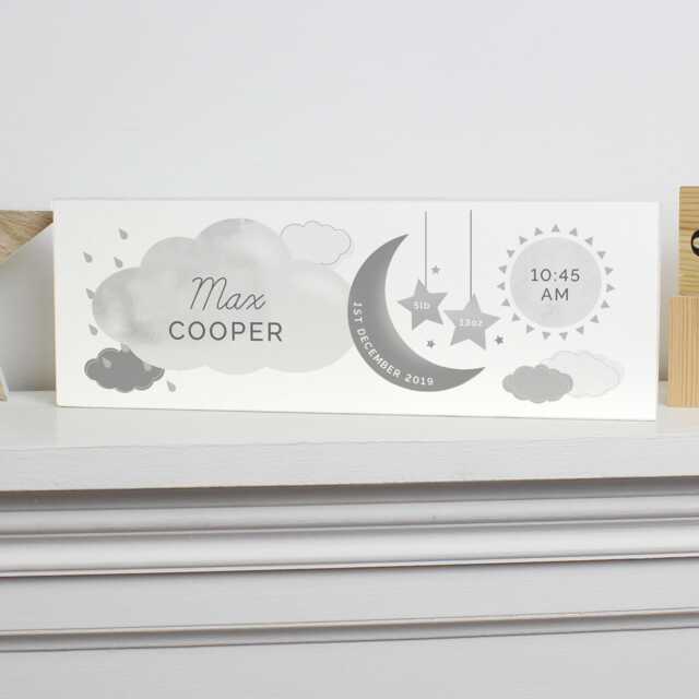 Personalised New Baby Moon & Stars Wooden Block Nursery Sign - Baby Gift New Personalised Frame For - image 1