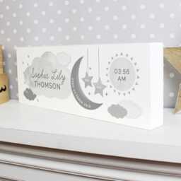 Personalised New Baby Moon & Stars Wooden Block Nursery Sign - Baby Gift New Personalised Frame For - thumbnail 3