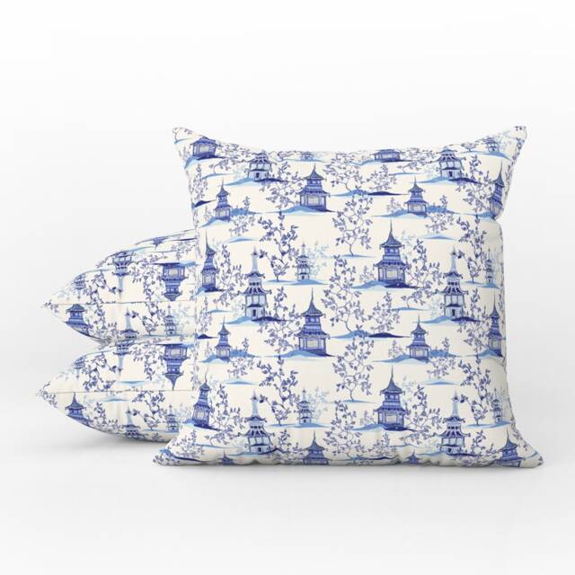 Outdoor Pillows - Weatherproof Garden Cushions Chinoiserie Blue Pagoda Asian Temple Pattern Decorative Waterproof Home Decor - image 1