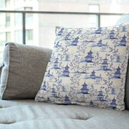 Outdoor Pillows - Weatherproof Garden Cushions Chinoiserie Blue Pagoda Asian Temple Pattern Decorative Waterproof Home Decor - thumbnail 2