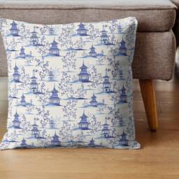 Outdoor Pillows - Weatherproof Garden Cushions Chinoiserie Blue Pagoda Asian Temple Pattern Decorative Waterproof Home Decor - thumbnail 3