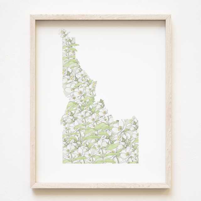 Idaho State Flower Map Watercolor Syringa - Art Print Wall Ui Graduation Wedding Anniversary Realtor Moving Gift Wildflower Boise - image 1