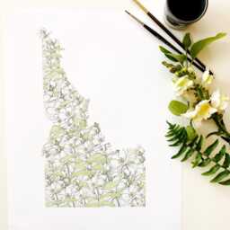 Idaho State Flower Map Watercolor Syringa - Art Print Wall Ui Graduation Wedding Anniversary Realtor Moving Gift Wildflower Boise - thumbnail 2