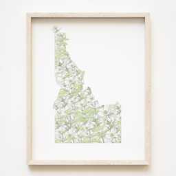 Idaho State Flower Map Watercolor Syringa - Art Print Wall Ui Graduation Wedding Anniversary Realtor Moving Gift Wildflower Boise - thumbnail 1