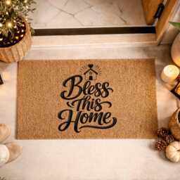Bless This Home Doormat - Custom Script Welcome Rug Unique Christian Floor Sign - thumbnail 3