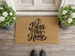 Bless This Home Doormat - Custom Script Welcome Rug Unique Christian Floor Sign - thumbnail 1