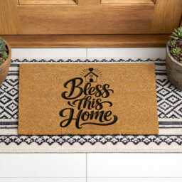 Bless This Home Doormat - Custom Script Welcome Rug Unique Christian Floor Sign - thumbnail 4