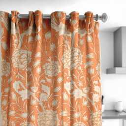 Classic Floral Eyelet Curtains, Orange & Cream Window Drapes, Botanical French Country Home Decor, Farmhouse Custom Length Panel Curtains - thumbnail 2