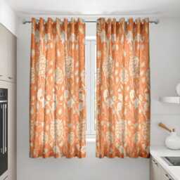 Classic Floral Eyelet Curtains, Orange & Cream Window Drapes, Botanical French Country Home Decor, Farmhouse Custom Length Panel Curtains - thumbnail 3