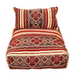 Moroccan Kilim Floor Pouf With Backrest Boho Sofa [Unstuffed] - thumbnail 4