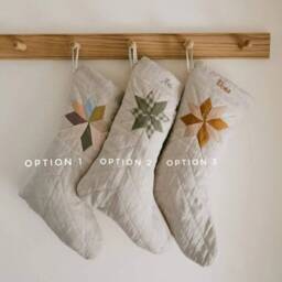Quilted Christmas Stocking With Rustic Traditional Patchwork Star & Custom Name Embroidery Personalization - thumbnail 4
