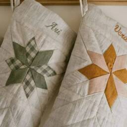 Quilted Christmas Stocking With Rustic Traditional Patchwork Star & Custom Name Embroidery Personalization - thumbnail 3